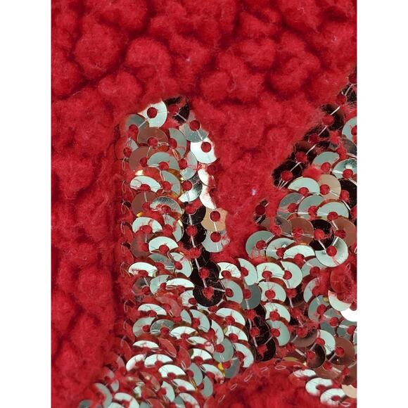 Sequin Reindeer 'Oh Deer' Red Christmas Fleece Top Sweater Small - Picture 6 of 7